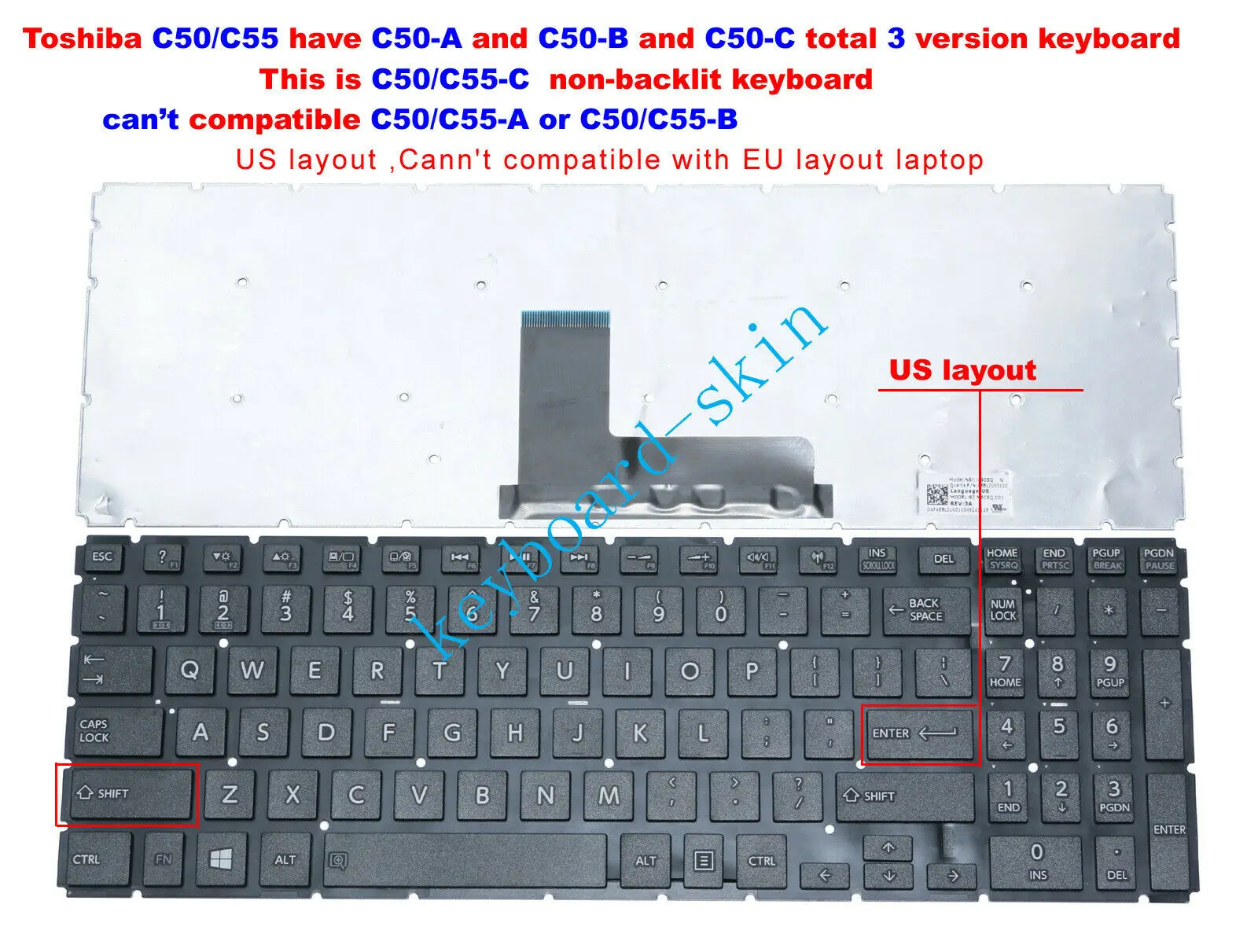 НОВЫЙ США черный клавиатура для ноутбука Toshiba C50-C C50T-C C50D-C C55-C C55T-C C55D-C C55T-C5300 C55T-C5224