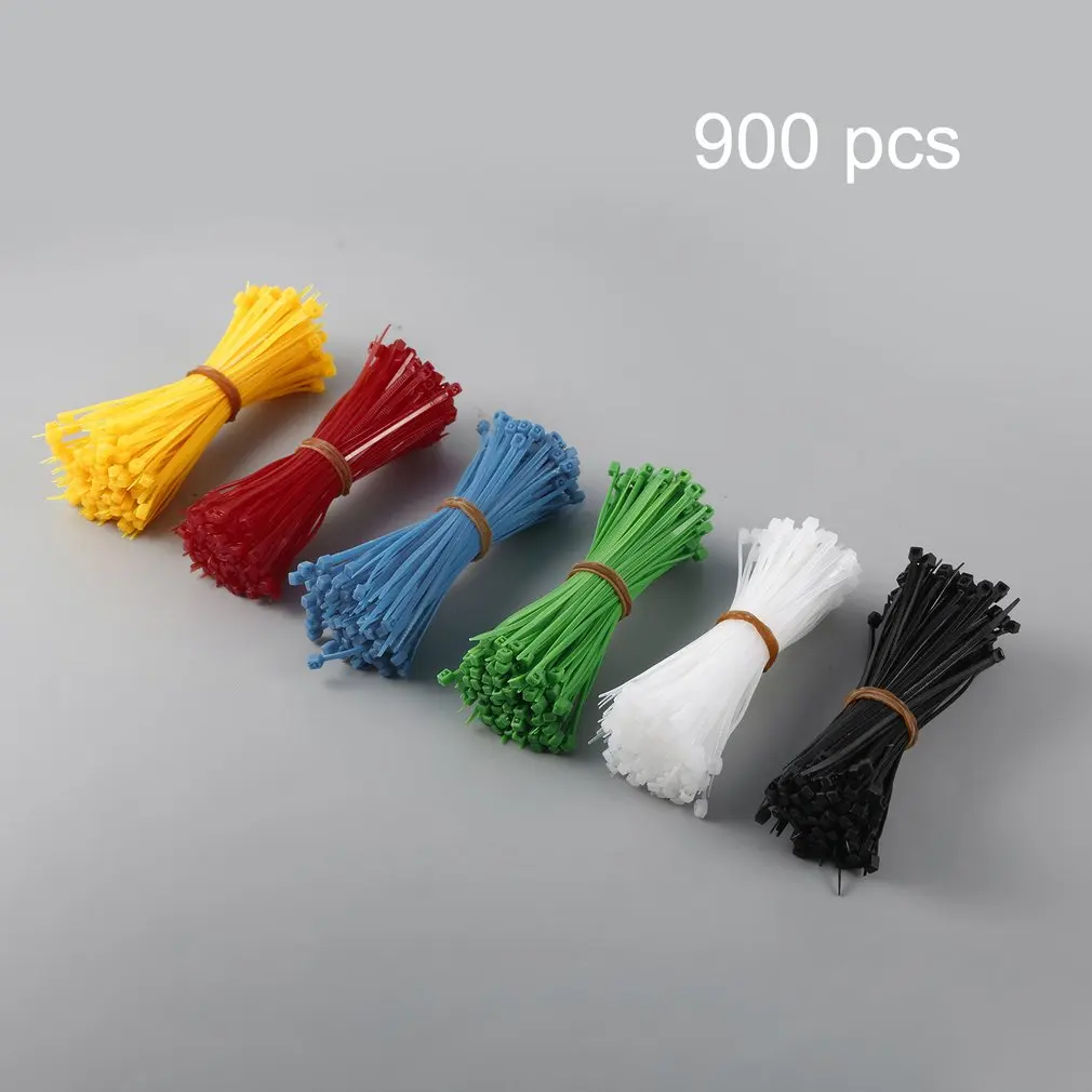 

New 900 Pieces Zip Ties Self-locking Nylon Cable Ties Black White Red Yellow Blue Green 100mm Plastic Wire Ties drop shipping