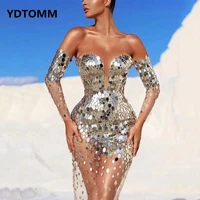 silve lovertjes jurken voor vrouwen party strapless illusion off de schouder bodycon jurk vrouwelijke sexy mode club schede jurk