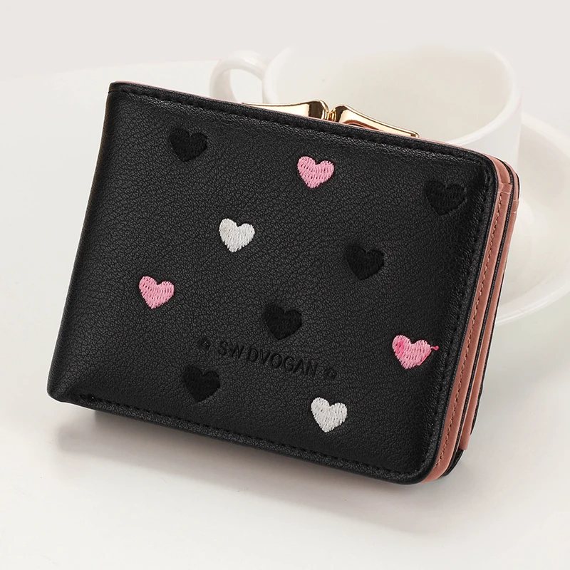 

2021 Leather Women Wallets Pocket Ladies Purse Clutch Wallet Women Short Card Holder Cute Girls Love Heart Wallet Portfel