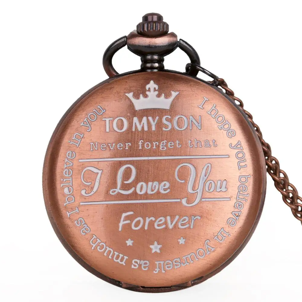 

Antique "To My Son "Design Quartz Pocket Watch Vintage Roman Numeral Display Pendant Necklace Men Women Clock Gifts for Boys