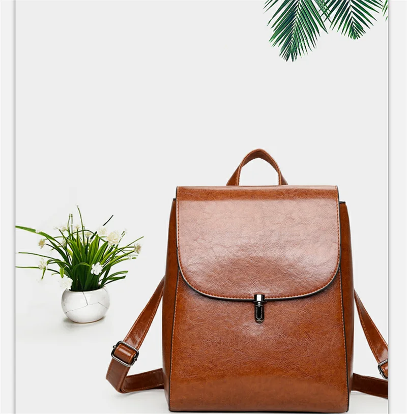 

New Trendy Brand Women's Backpack High Quality Pu Leather Backpack Simple Solid Color School Bag Small Flap Female Backpacks