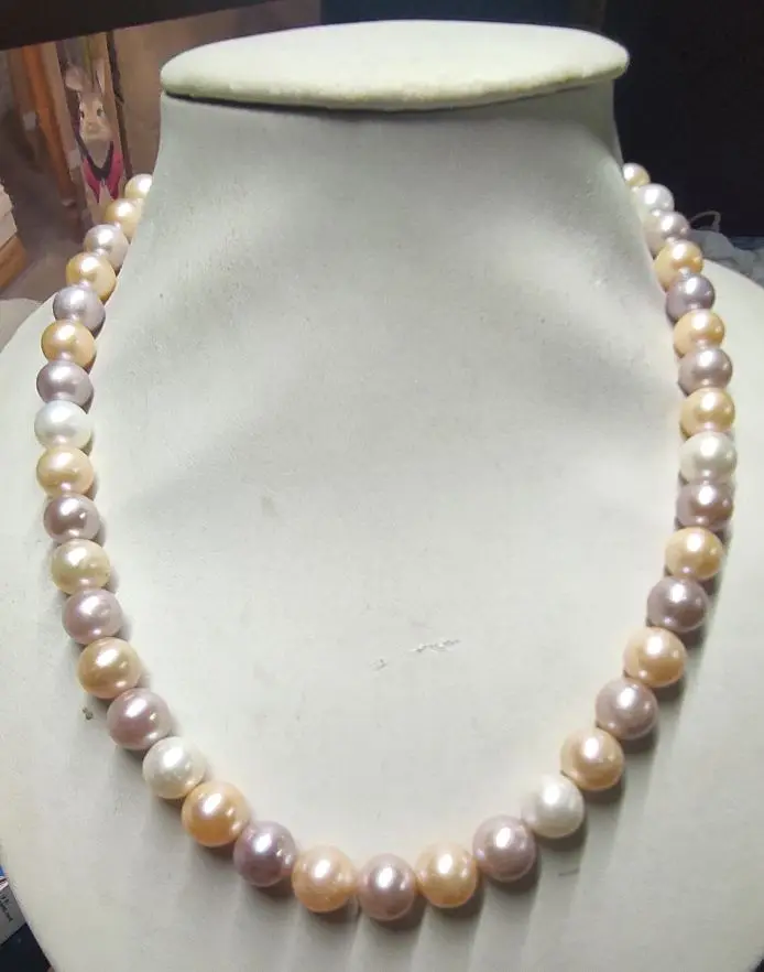 strands 10-11mm Real Natural pink white pulple Akoya pearl necklace high-grade 18inch