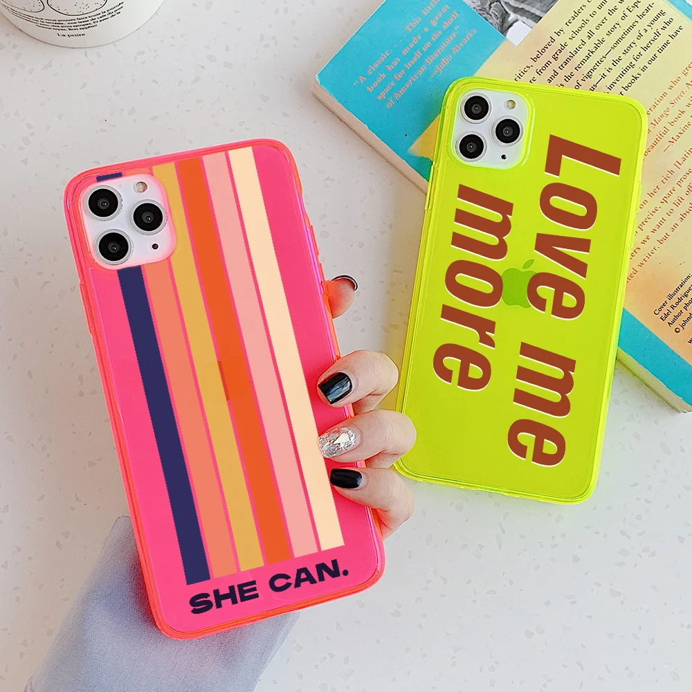 Флуоресцентный чехол с простыми буквами для телефона iphone 11 Pro Max 7 8 plus X XR XS задняя