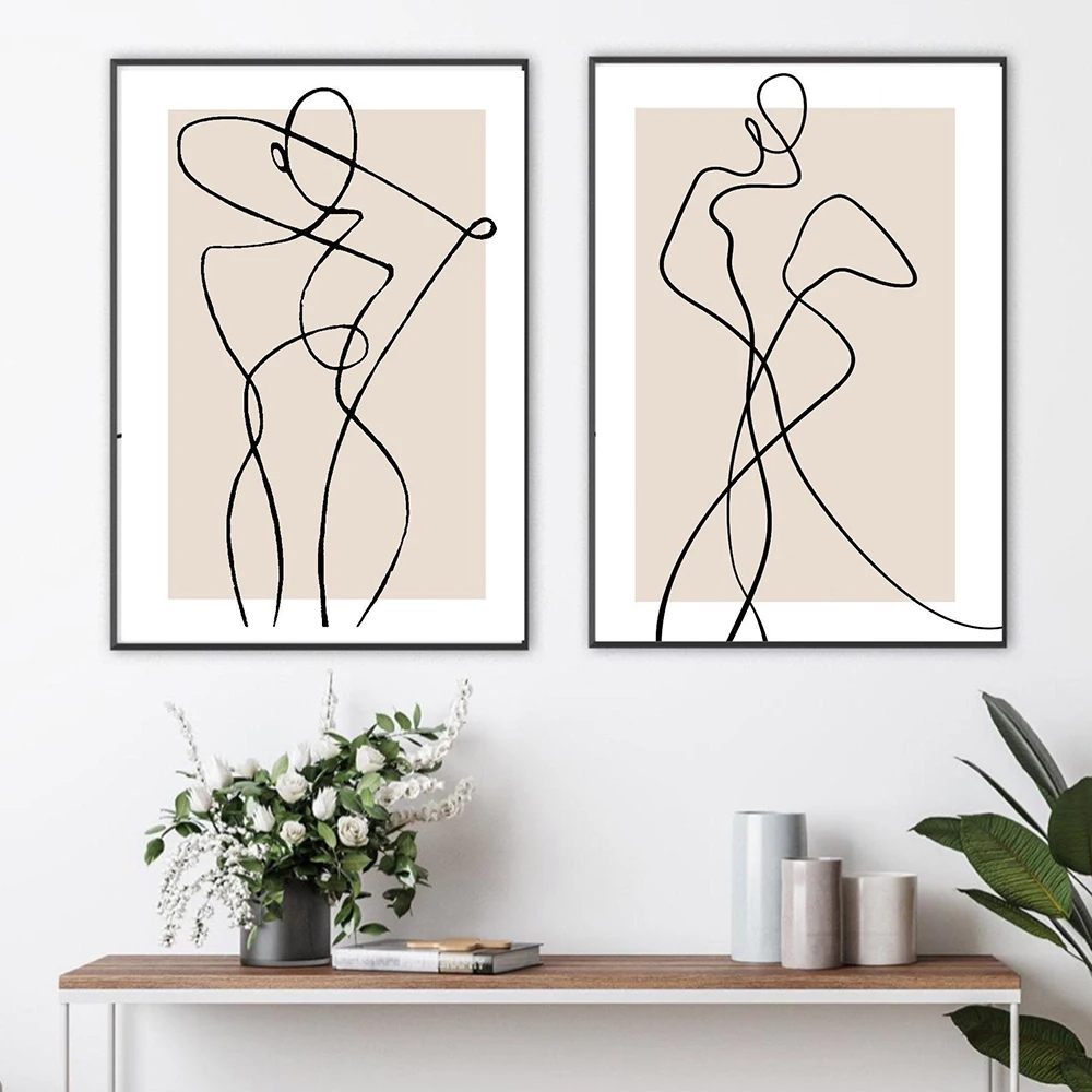 

Minimalist Figures Line Art Classy Elegant Woman Body Nude Nordic Wall Canvas Paintings Drawing Poster Prints Bedroom Room Decor
