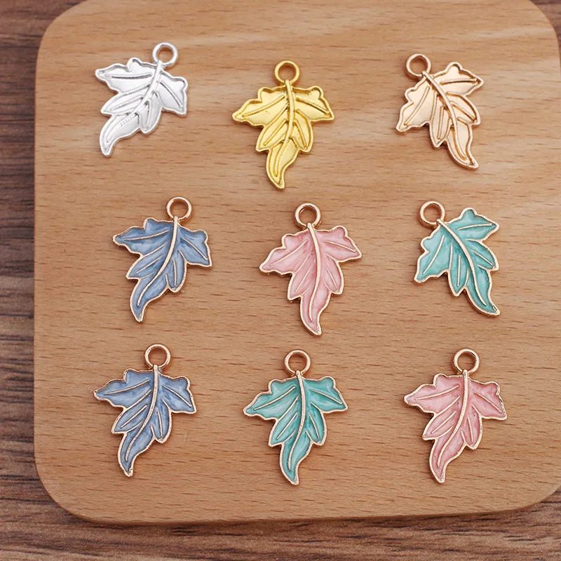 

50 PCS 20x25mm Metal Alloy Leaf Pendant KC Gold/ Silver Plated Enamel Leaves Charms DIY Handmade Accessories For Jewelry Making