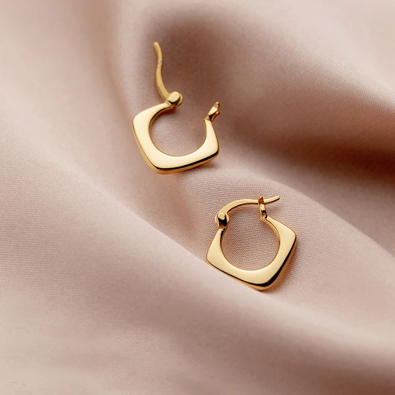 

MloveAcc 925 Sterling Silver Luxury Women Earrings Hoop Geometry Square Shape S925 Silver Ear Earrings