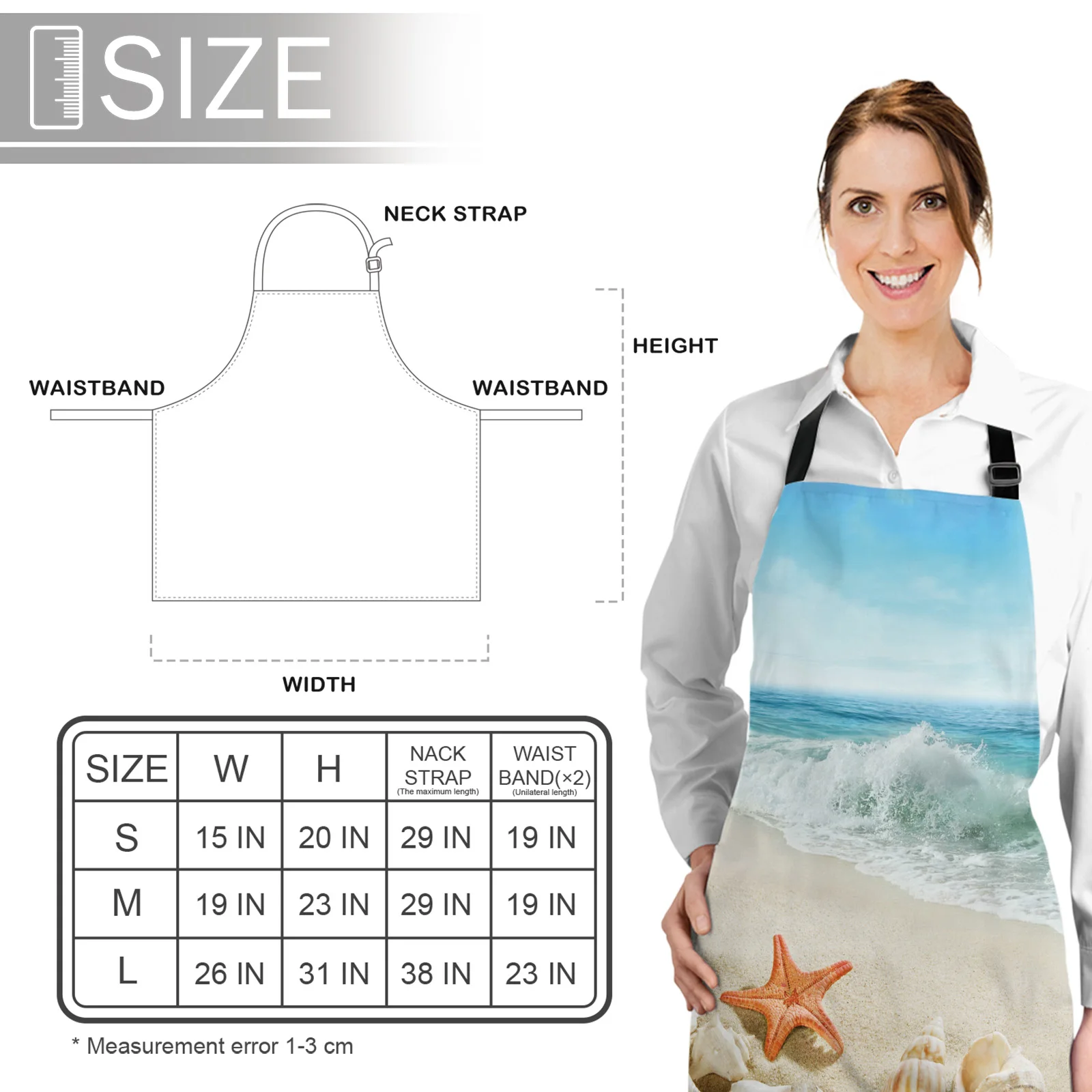 

Beach Sea Starfish Shells Apron Woman Adult Bibs Home Cooking Baking Coffee Shop Cleaning Canvas Aprons Kitchen Accessory