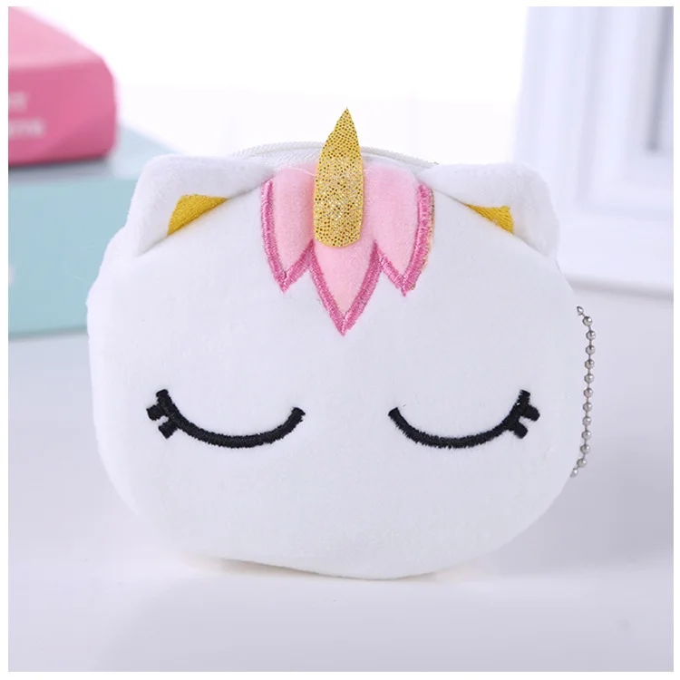 

Soft plush unicorn cartoon women's coin purse cute animal zipper children girl coin purse USB wired earphone mini bag key case