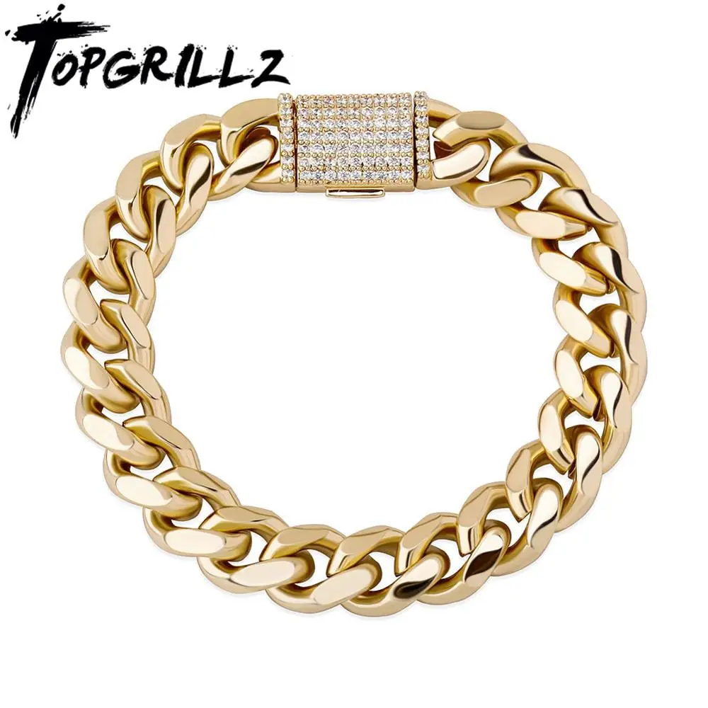 TOPGRILLZ, новинка, 10 мм, 12 мм, коробка, застежка, кубинский браслет, браслет со льдом, высококачественный хип-хоп, модный шарм, ювелирное изделие, подарок для мужчин и женщин - изображение