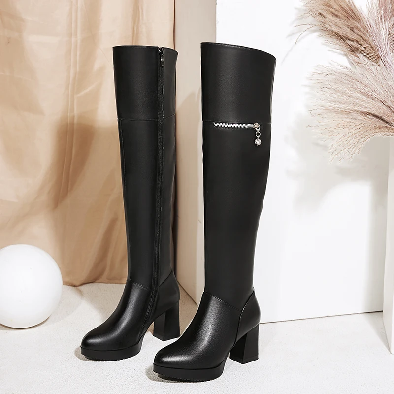 AIYUQI/Новинка 2021 года Зимние женские ботфорты из натуральной кожи Женские Сапоги