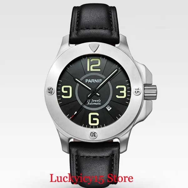 2 Model Dress Round Stainless Steel Men's Watch 47mm Case Sapphire Glass Auto Date Sapphire Crystal Leather Strap Luminous Marks - Цвет: model 1