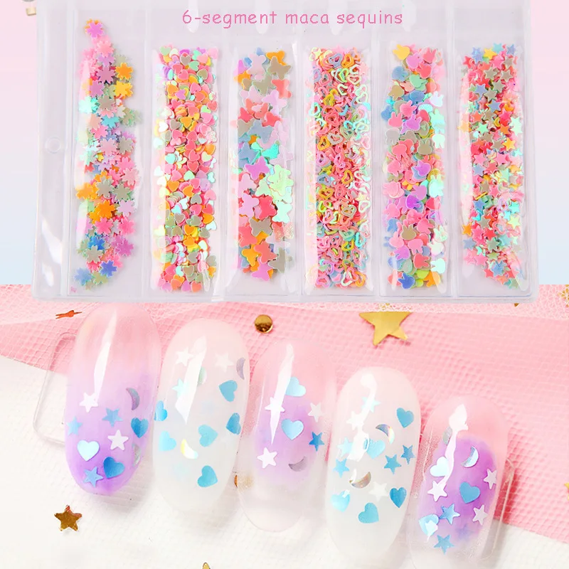 1 сумка Радужный Блеск для ногтей звезды сердце цветы формы бабочек хлопья