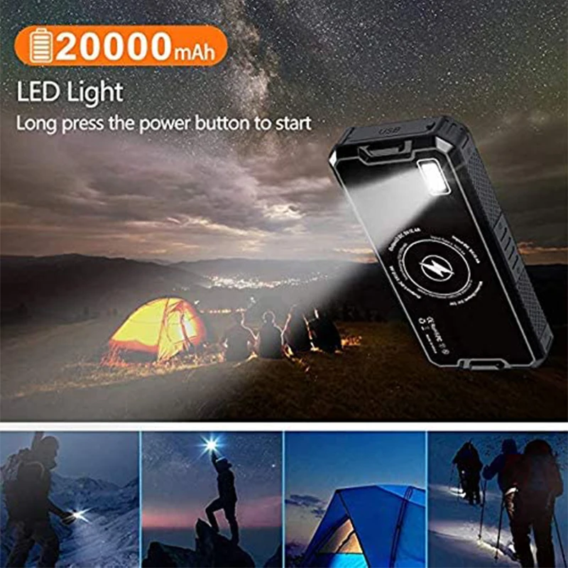 Solar Wireless Charging Battery Power Bank 80000 mA Panel External Charger Portable for iPhone Samsung Huawei | Мобильные телефоны