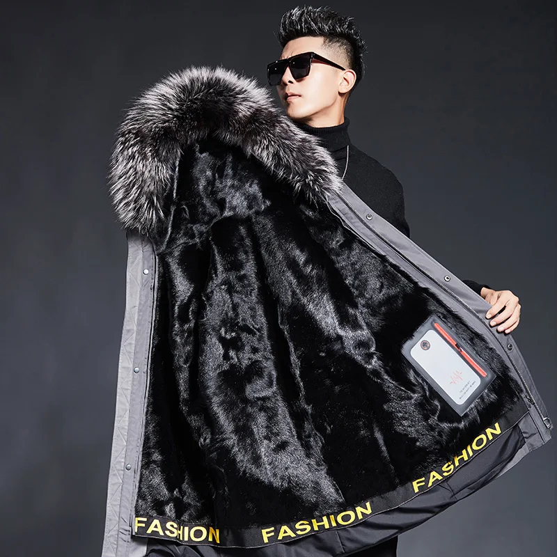 Парка мужская зимняя с капюшоном и воротником из меха норки средней