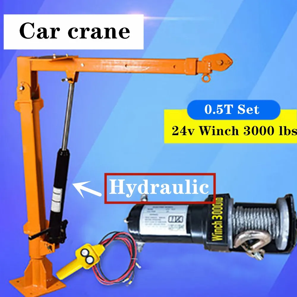 

Truck crane 0.5 ton 24v small truck crane 220V household electric hoist crane Winch 3000 lbs +Truck crane