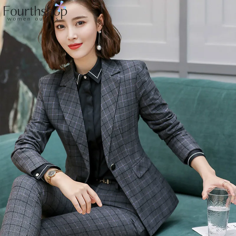 Костюм брючный женский в клетку модный офисный деловой костюм из 2 предметов с