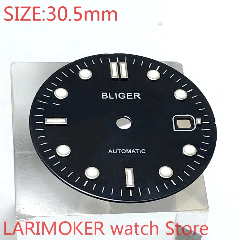 

BLIGER sterile 30.5mm square dial date kit ETA 2824/2836 Miyota 8215/8205/821A movement men's watch night plate part black