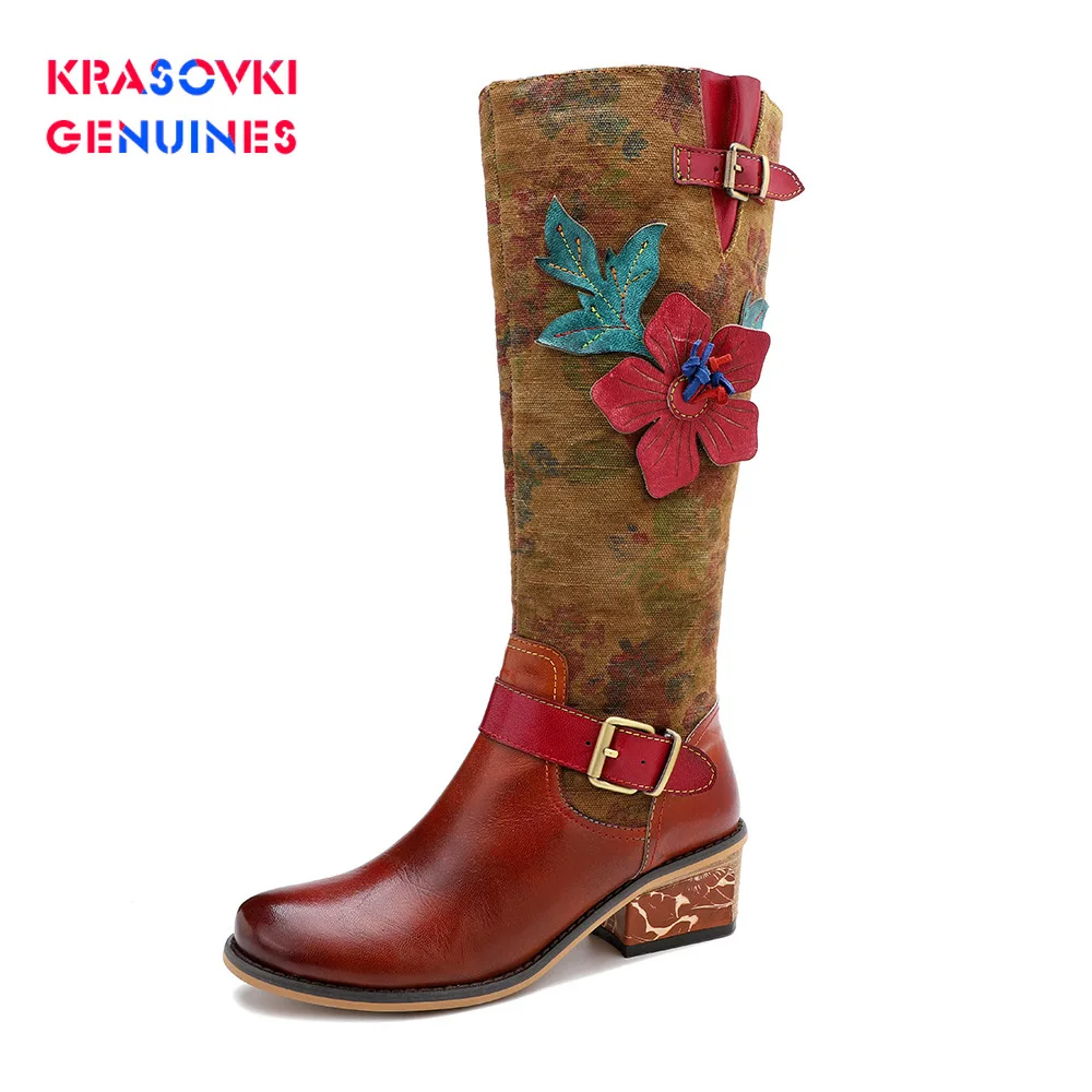 Женские высокие сапоги до колена Сезон осень зима ботинки в богемном стиле с