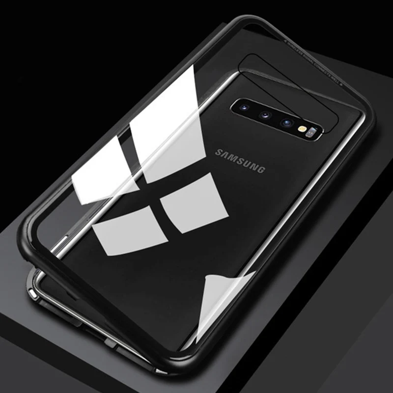 Магнитный чехол для Galaxy A9 A7 J6 J4 Plus чехол для телефона для samsung A50 A70 A40 A60 A30 A20 A10 M30 M20 M10 класса люкс - Цвет: Черный