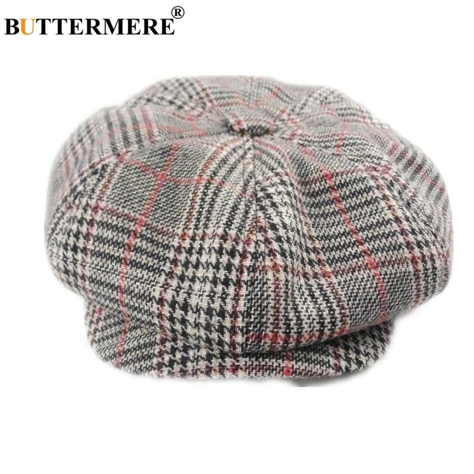 BUTTERMERE шапка Newsboy унисекс для мужчин и женщин, шерстяная восьмиугольная кепка, винтажная клетчатая кепка для мужчин и женщин, берет на осень и зиму, плоская кепка - Цвет: black plaid