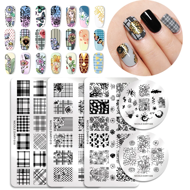 Николь дневник пластины для стемпинга ногтей прямоугольник круглой формы в