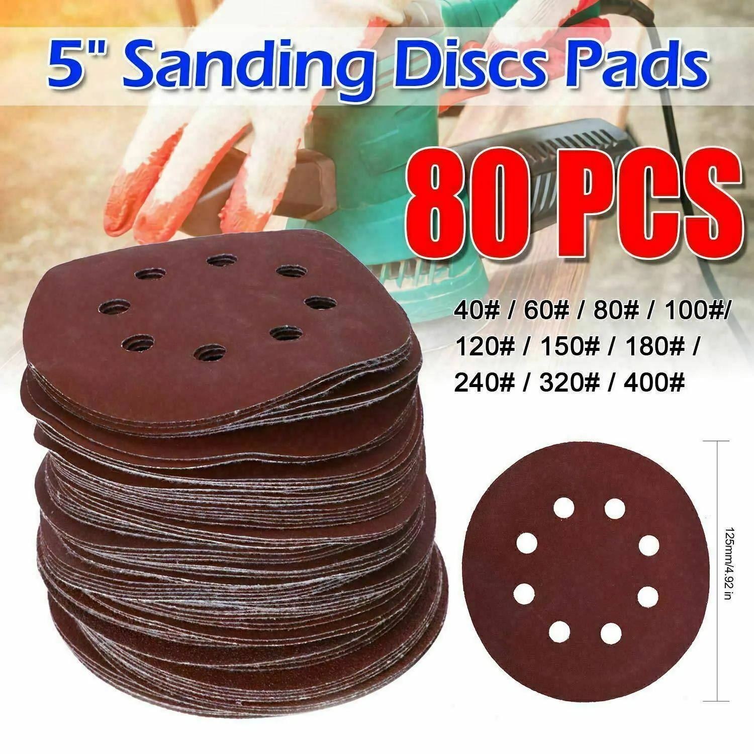 

80pcs Sanding Discs 125mm Pads 40-400 Mix Orbital Sander Hook Loop Sandpaper Alumina Abrasive With Hook And Loop Backing