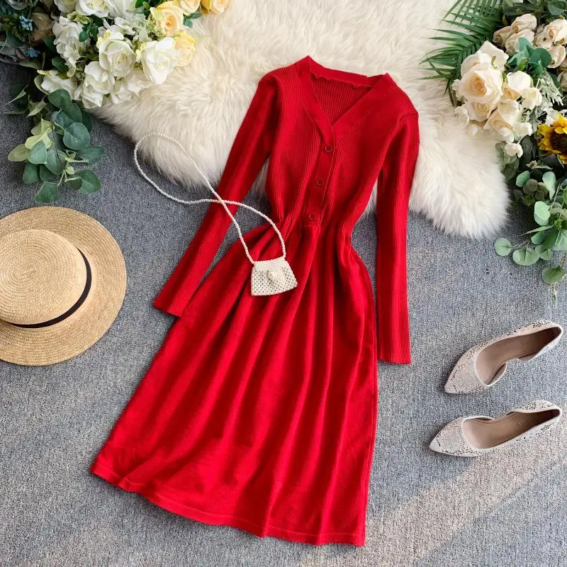 2019 Новое модное женское французское платье темперамент v образный вырез тонкий с