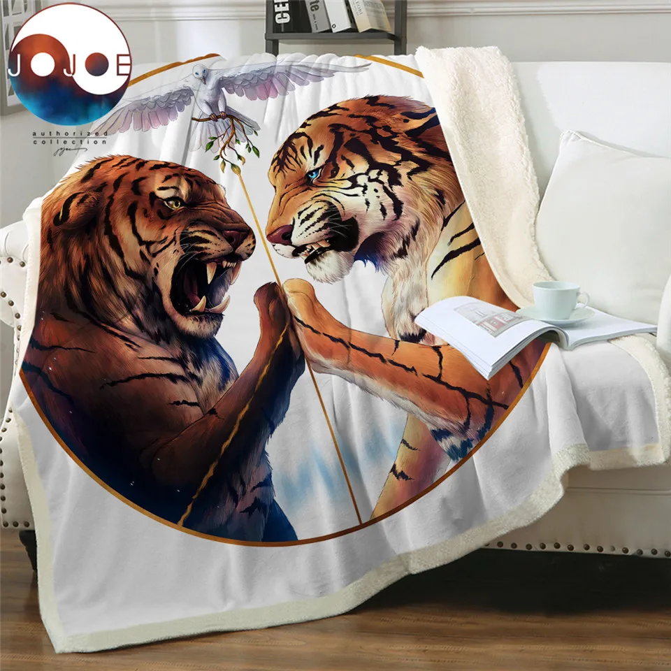 Плед мира от JoJoesArt покрывало с принтом тигр флисовое черно белое для кровати 150x200
