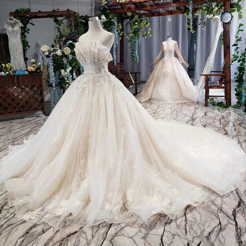 HTL648 Special Strapless Wedding Dress Court Train Appliques Sexy Backless Cheap Gowns Lace Vestido De Novia Sencillo | Свадьбы и