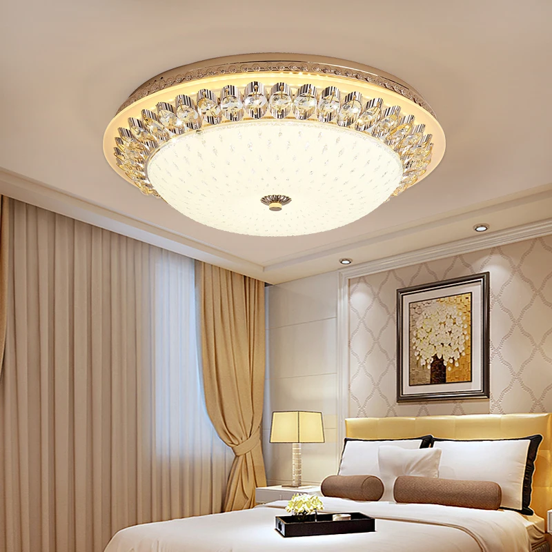 Современный светодиодный потолочный круговой светильник с кристаллами золотой