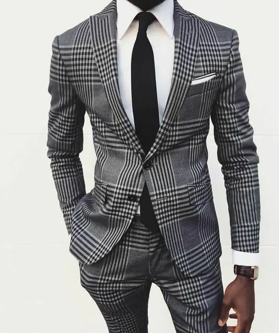Твидовый мужской костюм Прямые свадебные костюмы Slim Fit homme 2 фото на заказ Деловая
