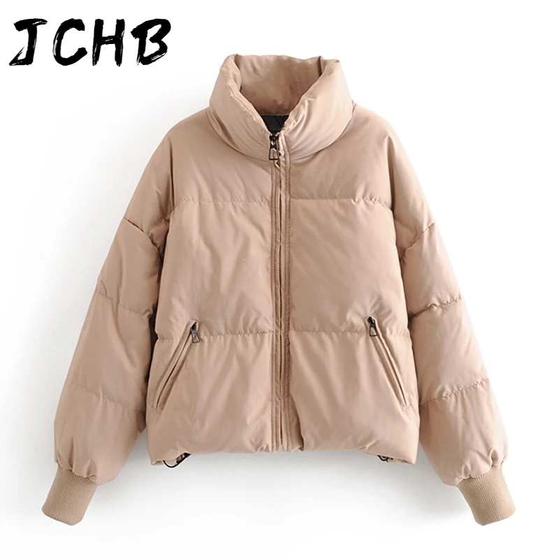 

SHZQJCHB 2021 Solid Color Fashion Winter Parka Women Long Sleeve Zipper Thick Warm Parkas Coat Casual Down Jacket With Pockets