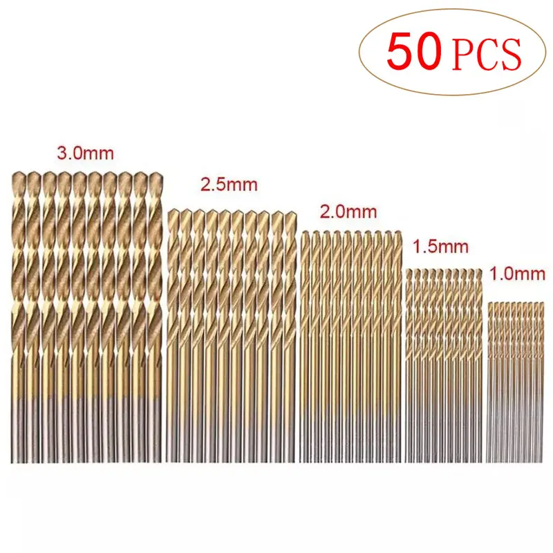 

50 шт., набор сверл из быстрорежущей стали с титановым покрытием, 1/1, 5/2/2, 5/3 мм