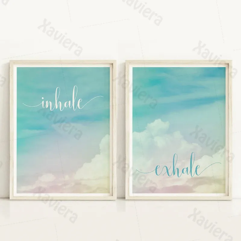 

Nordic Painting Sky Cloud Inhale Exhale quote Poster Print Modern Home Decor Art Fresh Breathe Canvas Painting Living Room Mural