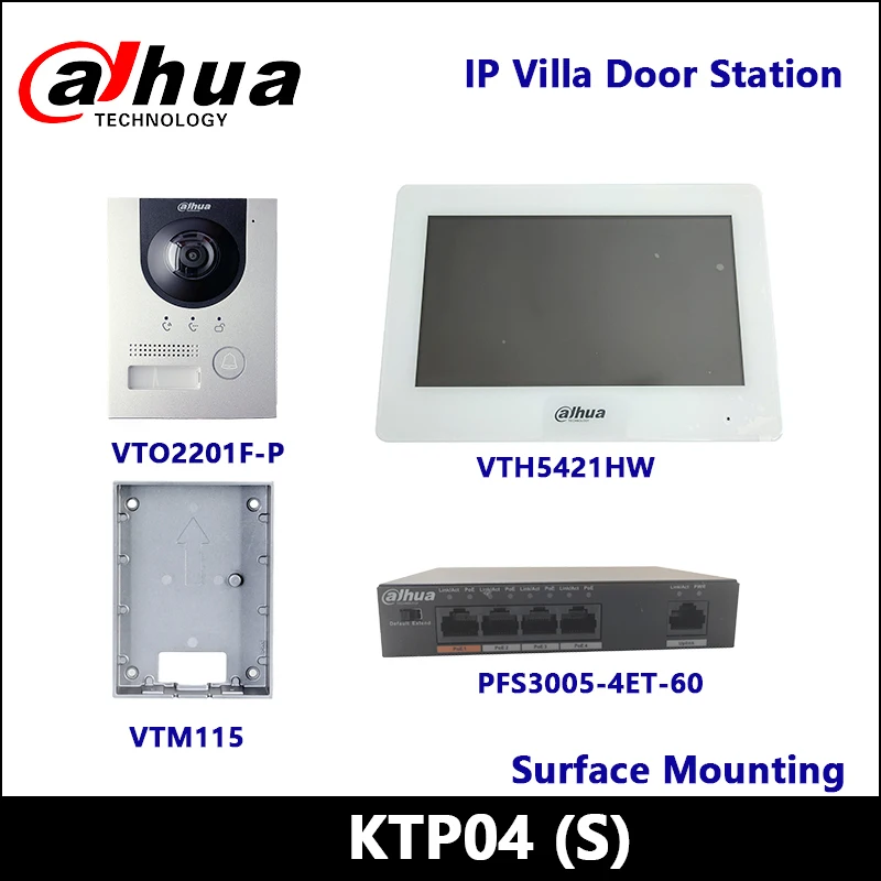 Набор для видеонаблюдения Dahua IPC дверная станция виллы KTP04 VTH5421HW VTO2201F-P