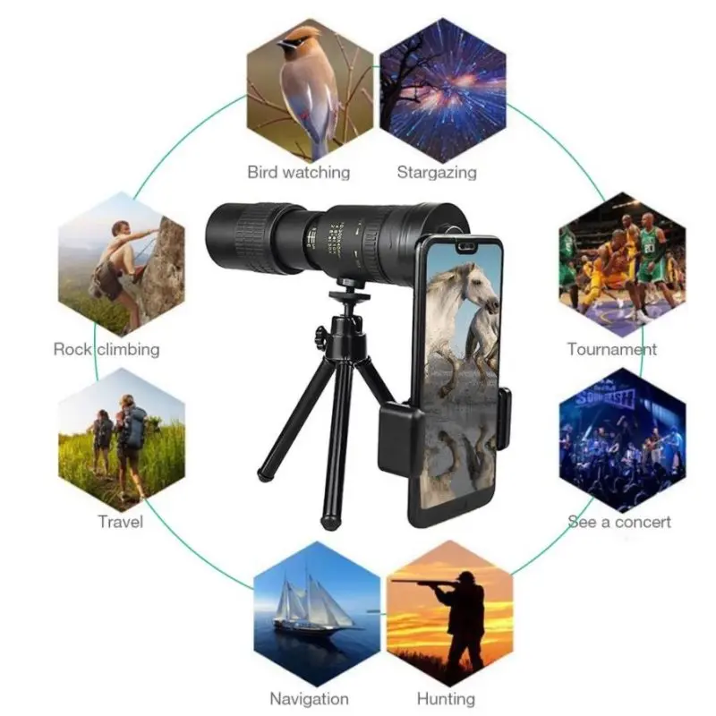 

1set 4K 10-300X40mm HD Telephoto Zoom Monocular Telescope With BAK4 Prism Lens For Beach Travel Outdoor Activities Sports