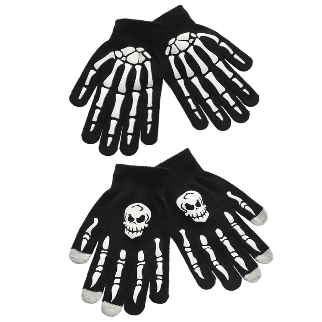 Перчатки с рисунком скелета на Хэллоуин, Трикотажные Искусственные перчатки с рисунком черепа, реквизит для вечеринки, костюмы для велоспо...