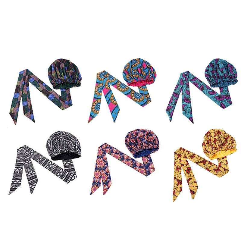 Новая атласная шляпа с Африканским принтом круглая двойной тюрбан ленточная