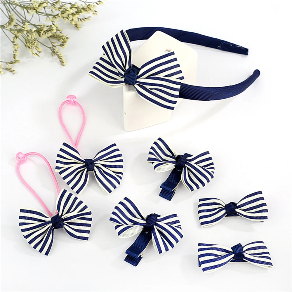 

7pcs Children Accessories Hairband Hairpins for Hair Baby Girls Lovely Bow Hair clip Headband Solid Color/ Dot/ Striped Headwear