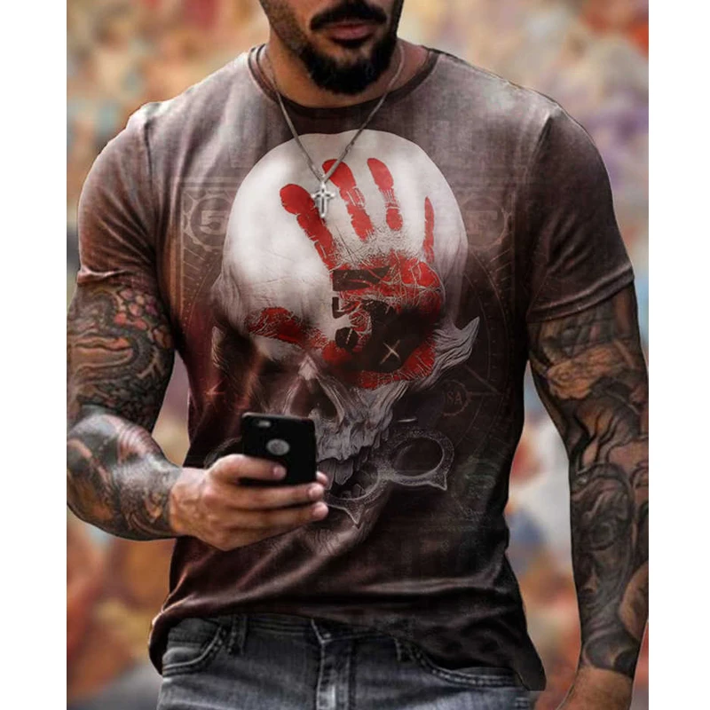 

Skull Style Playing Card Diamond Printing Retro Men's T-shirt Casual Streetwear Short-sleeved T Shirt For Men Pullover Slim Tops