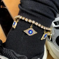 fashion crystal turkish eye tennis chain anklets bohemia shiny rhinestone ankle bracelet for women evil eye beach jewelry 2022