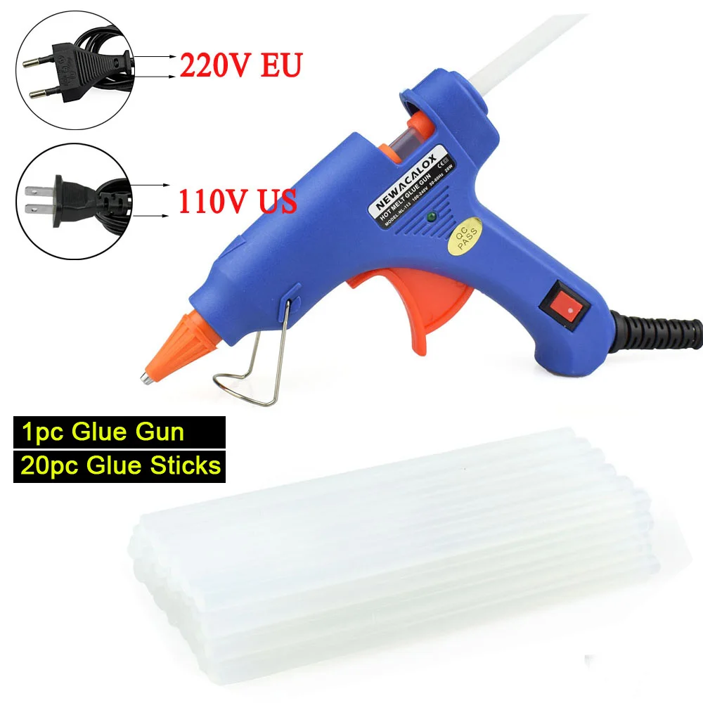 Blue Glue Gun Newacalox 20 Вт EU/us вилку термоклей Пистолеты для склеивания с 20 штук 7 мм Клей-карандаш промышленных мини Пистолеты thermo клеевым пистолетом тепла Температура инструмент - Цвет: Blue Glue Gun