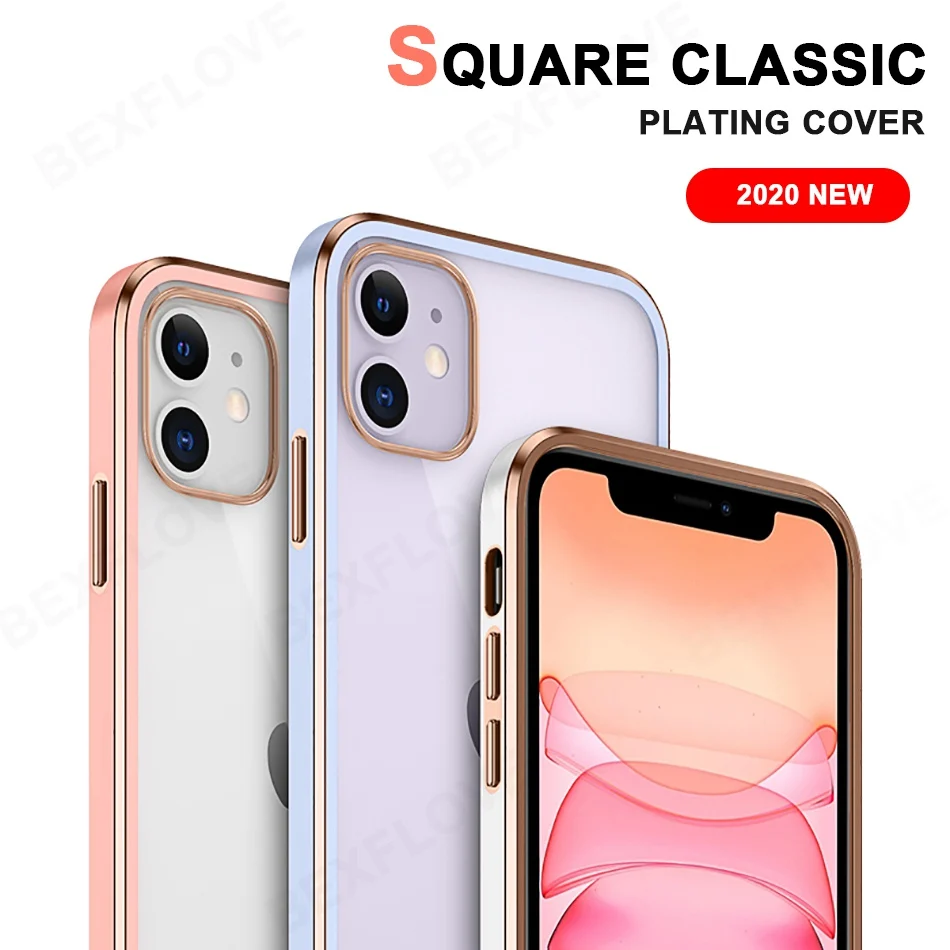

Luxury Phone Case For iPhone 11 Pro XS Max 12 Mini XR X XS 7 8 Plus SE 2020 2 Case Silicone Transparent Plating Clear Cover Capa