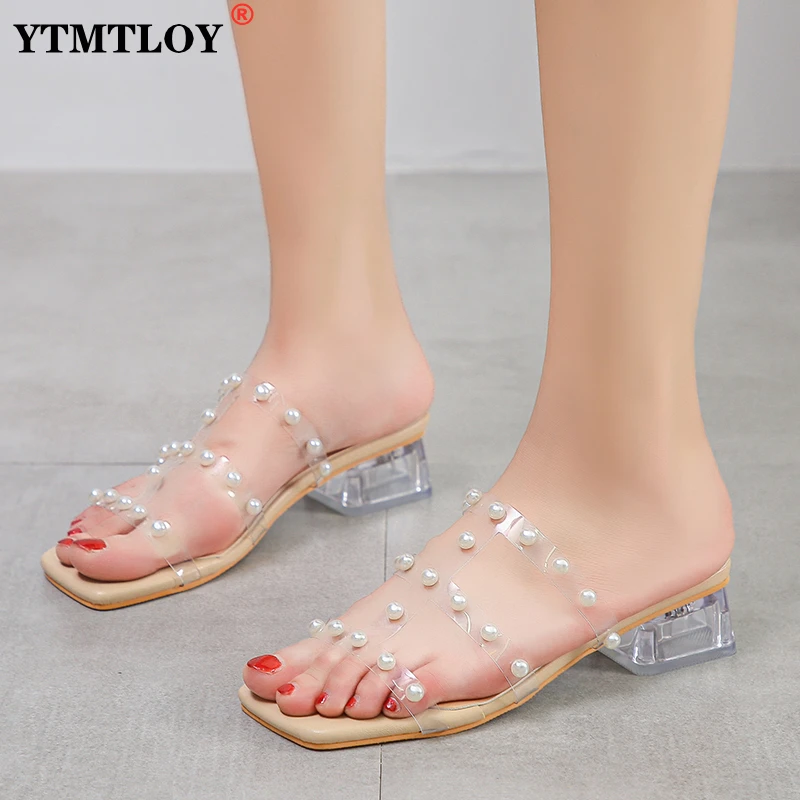 

Summer Outer Wear Roman Slippers Temperament Square Head All-Match Mid-Heel Ladies Sandals Slides Zapatillas De Mujer