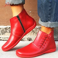 womens winter boots female plus leather shoes handmade zip women warm ankle boots ladies retro footwear round head martin boots