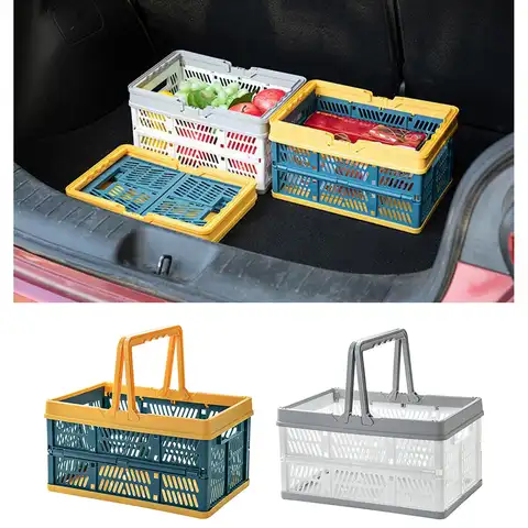 Складная корзина для покупок, пластиковый складной ящик для хранения, Штабелируемый контейнер для продуктов, складной ящик для хранения с р...