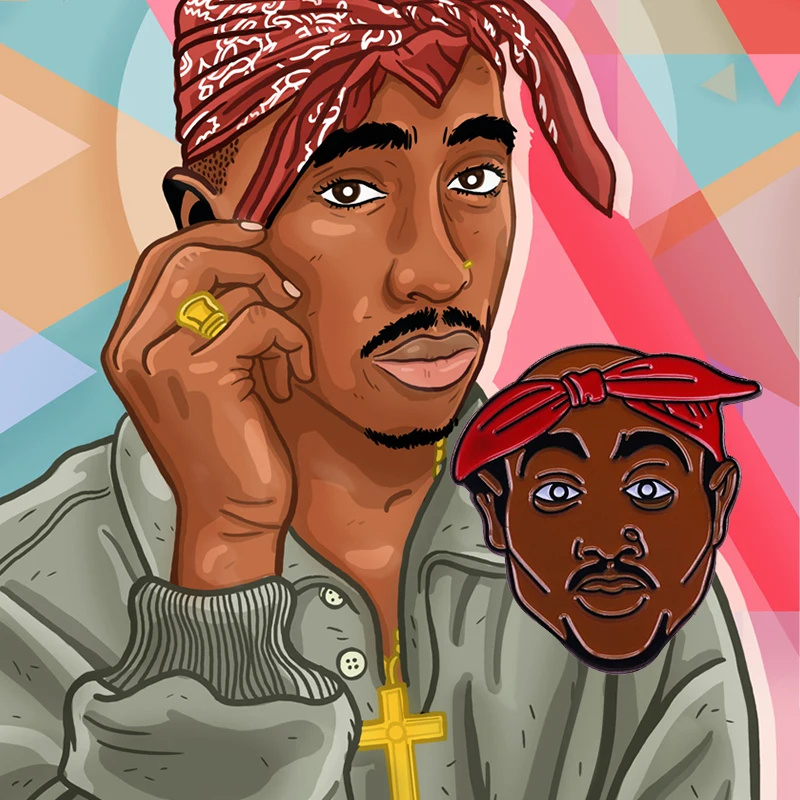 Эмалированная брошь Tupac Shakur в виде певицы рапера 2pac Thug Life стиле хип хоп со