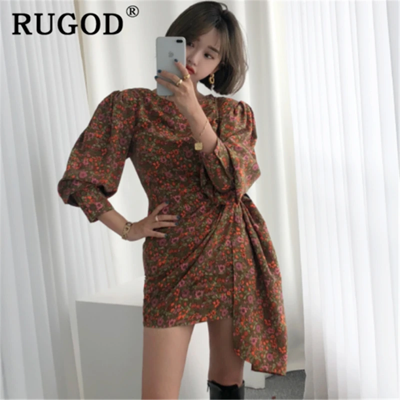 RUGOD 2020 корейское шикарное женское платье с цветочным принтом модное