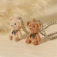 cute bear pendant necklace for women plush animal toy choker necklaces collar chain korean jewelry bijoux gift